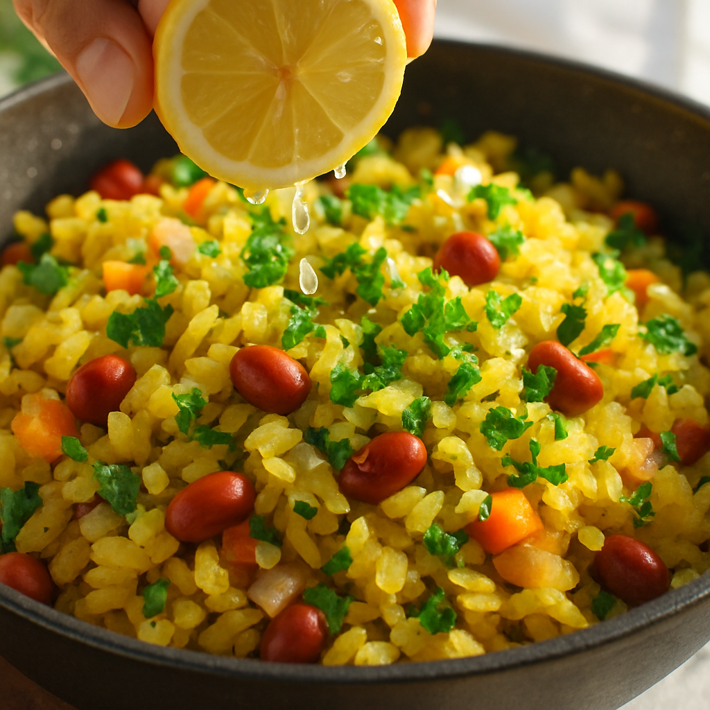 vegetable poha with roasted peanuts